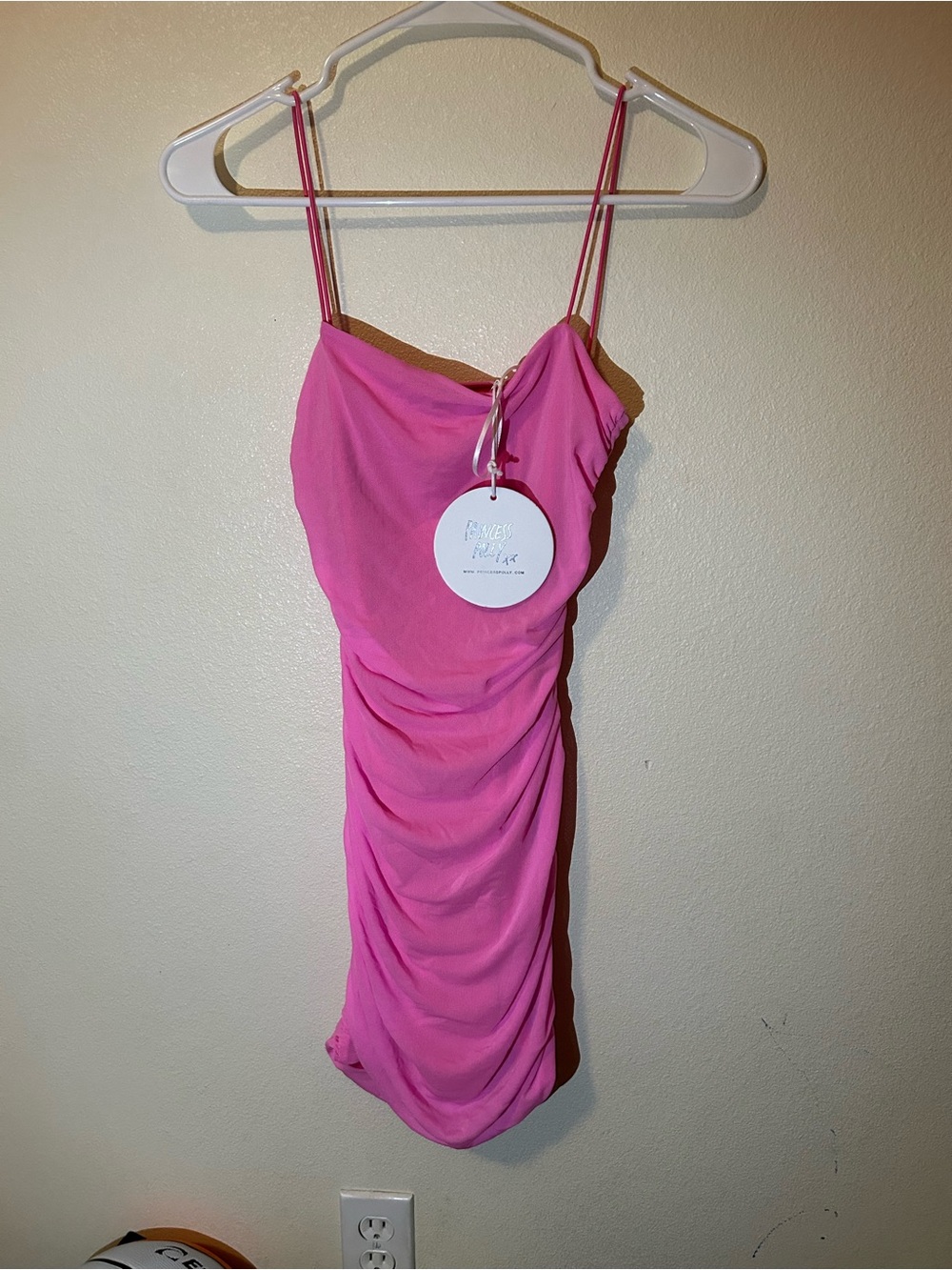 Princess Polly NWT Pink Ruched Bodycon Mini Dress Cutout Back Size US 2